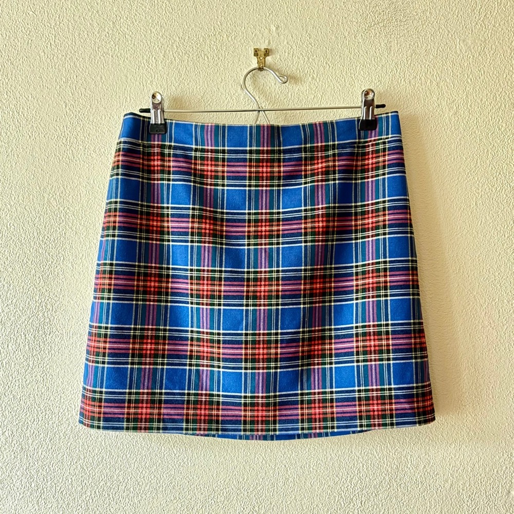 J.Crew Blue Plaid Wool Blend Mini Skirt A-Line Size 4 Preppy Academia Grunge - Picture 7 of 8